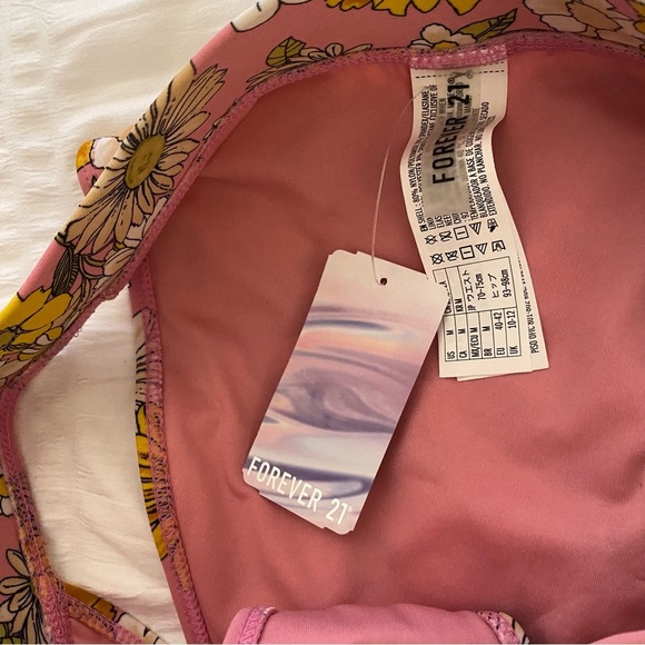 NWT Forever 21 pink floral print high leg cheeky bikini bottoms size medium - Picture 8 of 13